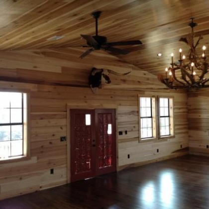 Poplar Interior Finish with door out to deck